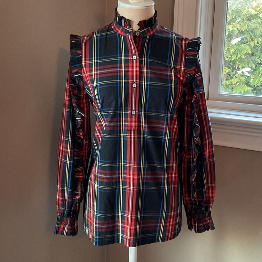 J. Crew Tartan Plaid Ruffle Blouse
